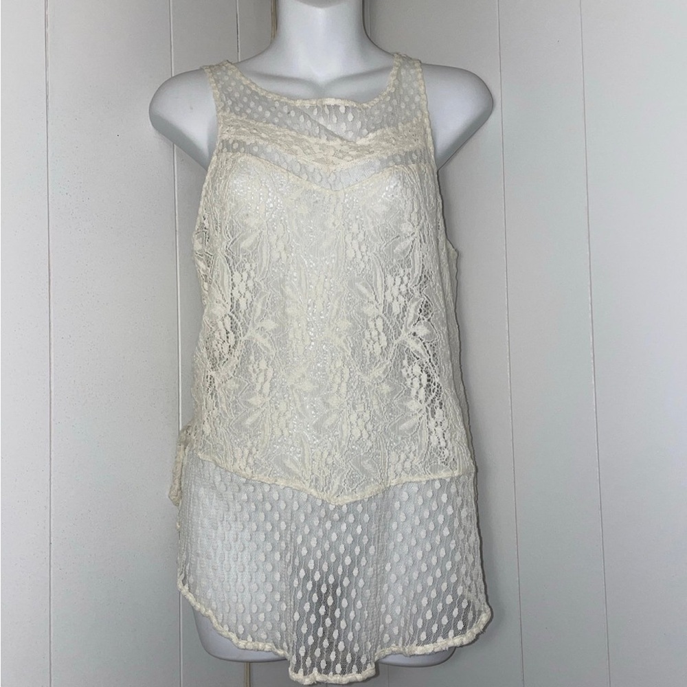 American Eagle Outfitters Cream Lace Tank Top